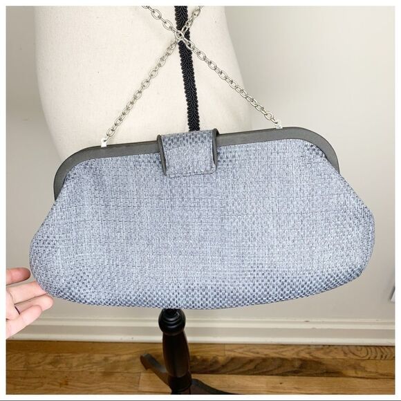 Taleen Framed Gray Metallic Clutch Dot Accent - Picture 6 of 10